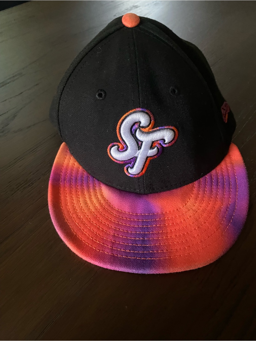 New Era Kids Black Cap with Orange and Purple Gradient Brim